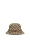 Gucci Women Gg Supreme Fabric Bucket Hat In Brown