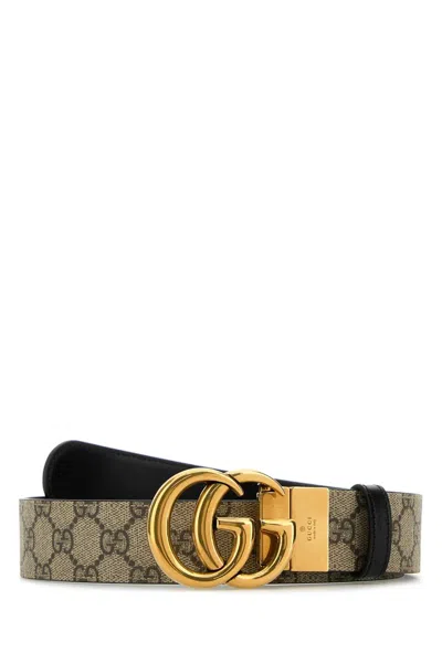 Gucci Women Gg Supreme Fabric Gg Marmont Reversible Belt In Gray