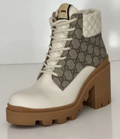 Pre-owned Gucci Women's Gg Supreme Leather Beige Boots 10 Us (40 Euro) 659691 It