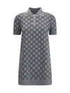 Gucci Grey And Blue Wool Mini Dress In Multi