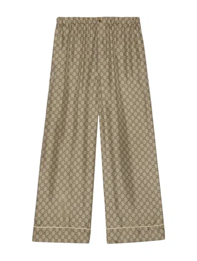 Gucci Women Gg Supreme Silk Trousers In Neutral