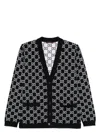 Gucci Black Reversible Cardigan With V Neck In Gg Canvas Woman In Black