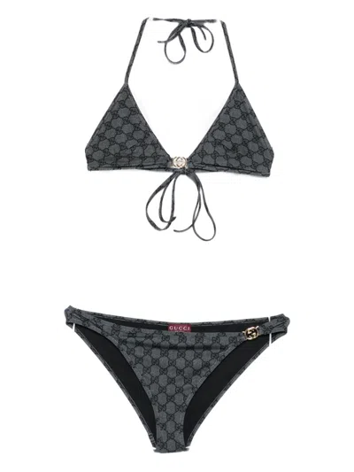 Gucci Women Gg Triangle Bikini Set In Gray