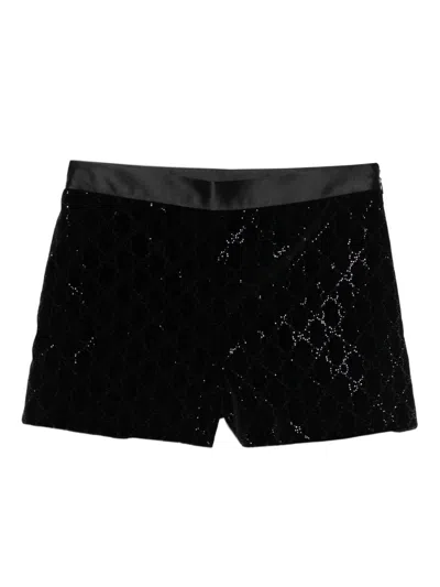Gucci Black Embroidered Cotton Velvet Shorts