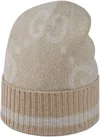 Gucci Gg Damier-jacquard Cashmere Beanie In Camel