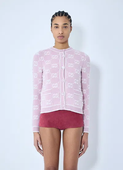 Gucci Women Gg Wool Bouclé Jacquard Cardigan In Pink