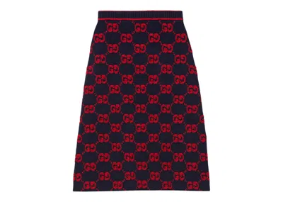 Pre-owned Gucci Women's Gg Wool Boucle Jacquard Skirt In Blue/red