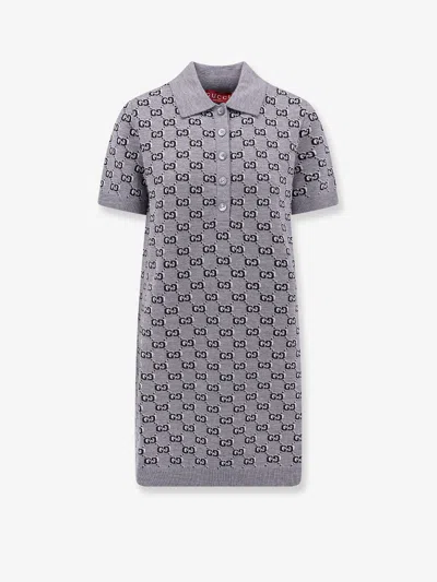 Gucci Women Gg Wool Dress With Ribbed Profiles