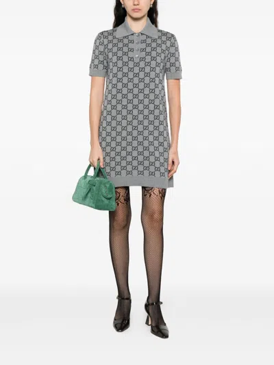 Gucci Women Gg Wool Polo Dress In Gray