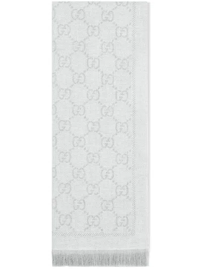 Gucci Gg Wool Scarf In Light Grey