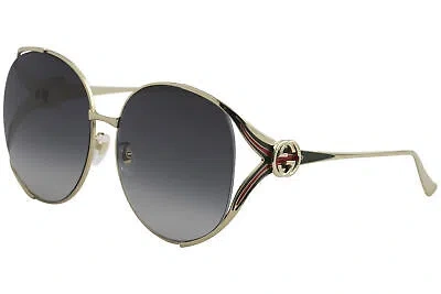 Pre-owned Gucci Women's Gg0225s 001 Gold/grey Gradient Lens Round Sunglasses 63mm In Gray