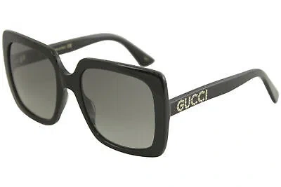 Pre-owned Gucci Women's Gg0418s Gg/0418/s 001 Black Fashion Square Sunglasses 54mm In Gray