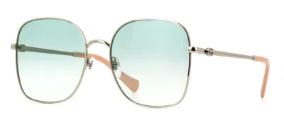 Pre-owned Gucci Women Gg1143s-004 Silver Frame / Green Gradient Lens Sunglasses
