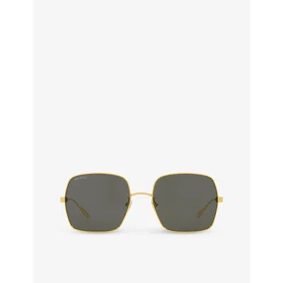 Gucci Womens Gold Gc002133 Gg1434s Square-frame Metal Sunglasses In Green