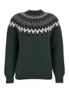 Gucci Women Green Crewneck Sweater With Geometric Motif And Crystal Embroidery In Wool Woman In Green
