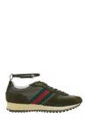 Gucci Women Green Sneaker With Side Web Detail And Ankle Strap In Suede Woman In Green