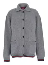 Gucci Women Grey Cardigan With Pointed Collar And Web Detailing On Edges In Wool And Cashmere Blend  In Gray