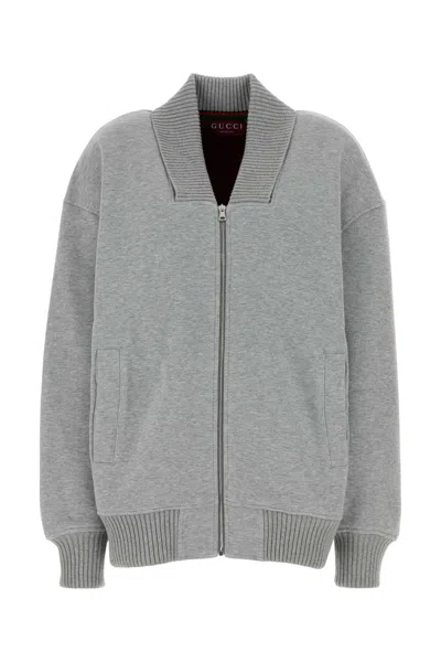 Gucci Cotton Blend Bomber Jacket Ribbed Trims In Gray
