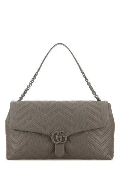 Gucci Women Grey Leather Maxi Gg Marmont Shoulder Bag In Gray