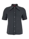 Gucci Women Grey Shirt With Polo Style Pointed Collar In Wool And Cotton Blend Woman In Gray