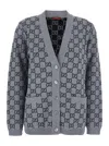 Gucci Women Grey V-neck Cardigan With All-over Gg Motif In Wool Woman In Gray