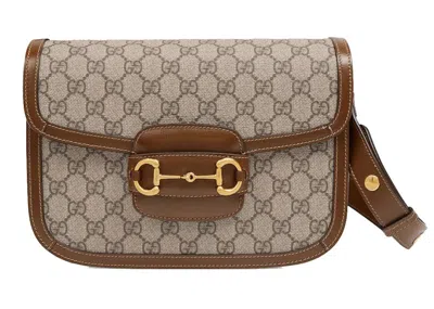Pre-owned Gucci Women's  1955 Horsebit Shoulder Bag Small In Beige/brown