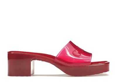 Pre-owned Gucci Women's  60mm Slide Sandal Rubber Sneakers In Hibiscus Red