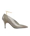 Gucci Musa Vernic Patent Leather Anklet Pumps In Gray