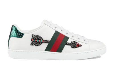 Pre-owned Gucci Women's  Ace Embroide Arrow Sneakers In White/red/green In Multi