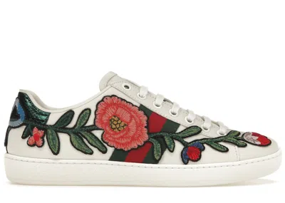 Pre-owned Gucci Women's  Ace Embroide Floral Sneakers In White/red/green