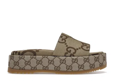 Pre-owned Gucci Women's  Angelina Platform 55mm Sandal Canvas Sneakers In Maxi Gg/camel/ebony