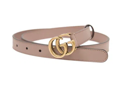 Pre-owned Gucci Women's  Antique Brass Double G Buckle Thin Leather 20mm Belt In Pink