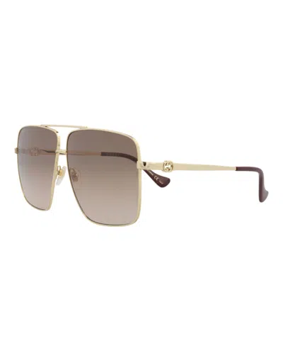 Pre-owned Gucci Women's  Aviator Sunglasses In Gold Gold Brown (gg1087s/30012961/002)