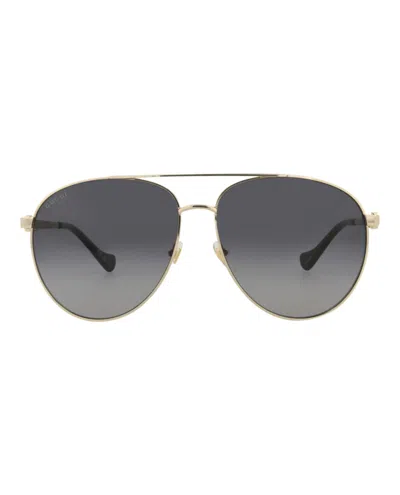 Pre-owned Gucci Women's  Aviatorframe Metal Sunglasses In Gold Gold Grey (gg1088s/30012964/001)