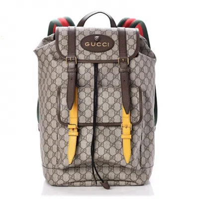 Pre-owned Gucci Women's  Backpack Monogram Gg Supreme Web Strap In Dark Brown