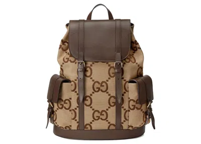 Pre-owned Gucci Women's  Backpack With Jumbo Gg In Camel/ebony