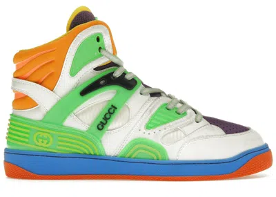 Pre-owned Gucci Women's  Basket Orange Blue Sneakers In White Demetra/green/purple In Multi