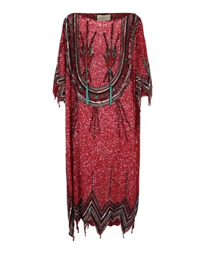 Pre-owned Gucci Women's  Beaded And Crystal Embellished Dress In Red
