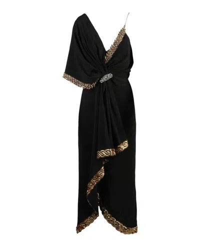 Pre-owned Gucci Women's  Beaded Draped Midi Dress In Black