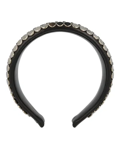 Pre-owned Gucci Women's  Beaded Leather Headband In Black