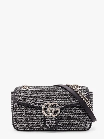Gucci Women Gg Marmont Fabric And Leather Shoulder Bag With All-over Sequins In Black