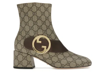Pre-owned Gucci Women's  Blondie Ankle Boot Gg Canvas Sneakers In Beige/ebony/brown