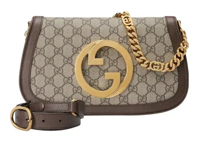 Pre-owned Gucci Women's  Blondie Shoulder Bag Gg Supreme In Beige/ebony