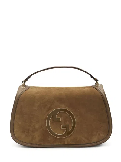 Gucci Large Structured Suede Handbag With Top Handle In Brown
