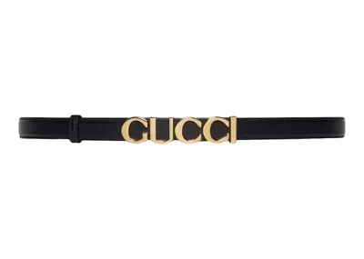 Pre-owned Gucci Women's  Buckle Thin Belt In Black