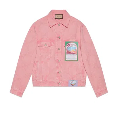 Pre-owned Gucci Women's  California Gg Supreme Pattern Denim Jacket In Pink