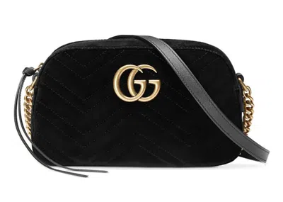 Pre-owned Gucci Women's  Camera Bag Gg Marmont Velvet Small In Black