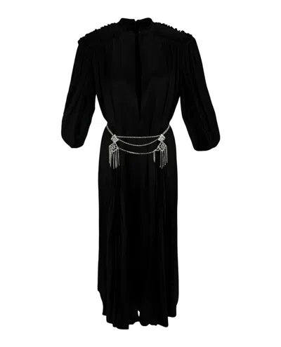 Pre-owned Gucci Women's  Cape Sleeve Open Front Crystalembellished Belted Gown In Black