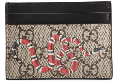 Pre-owned Gucci Women's  Card Case Gg Supreme Kingsnake Print In Beige/ebony In Multi