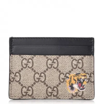 Pre-owned Gucci Women's  Card Case Monogram Gg Tiger Print In Black/beige In Multi